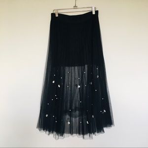 Anthropologie Eva Franco Black Tulle Pearl Skirt M